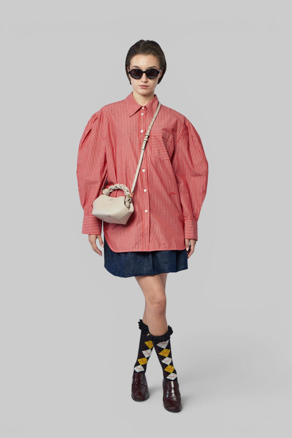 Ganni - Oxford Stripe Pleated Sleeve Shirt - LABELS