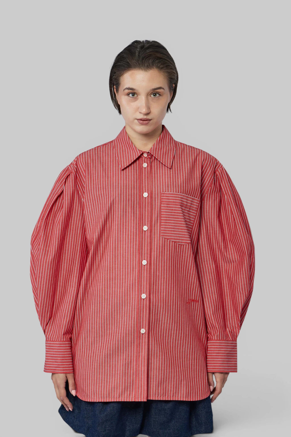 Ganni - Oxford Stripe Pleated Sleeve Shirt - LABELS