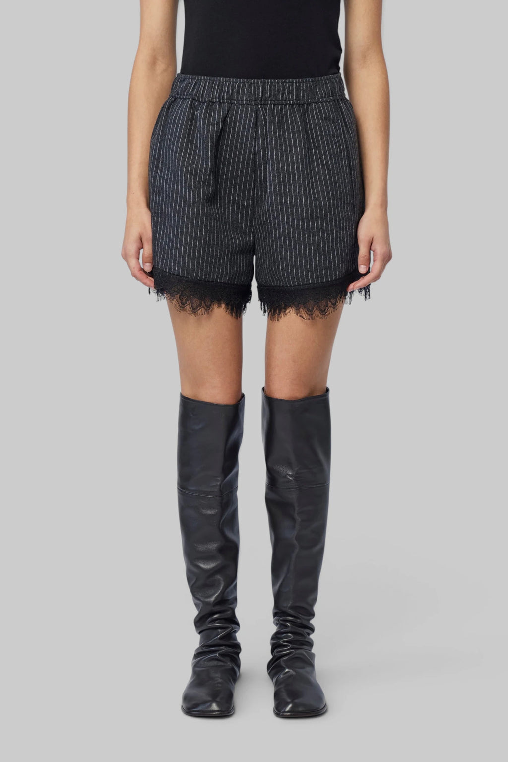 Ganni - Pinstripe Flannel Lace Shorts - LABELS
