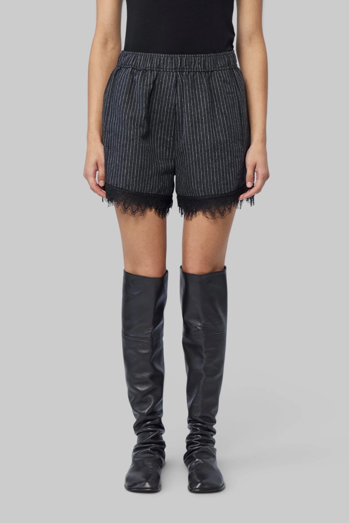 Ganni - Pinstripe Flannel Lace Shorts - LABELS