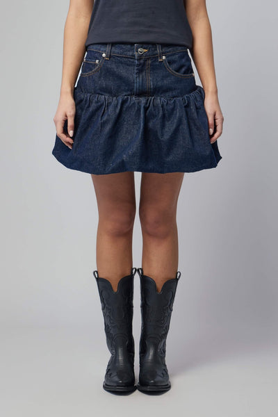 Rinse Denim Bubble Mini Skirt