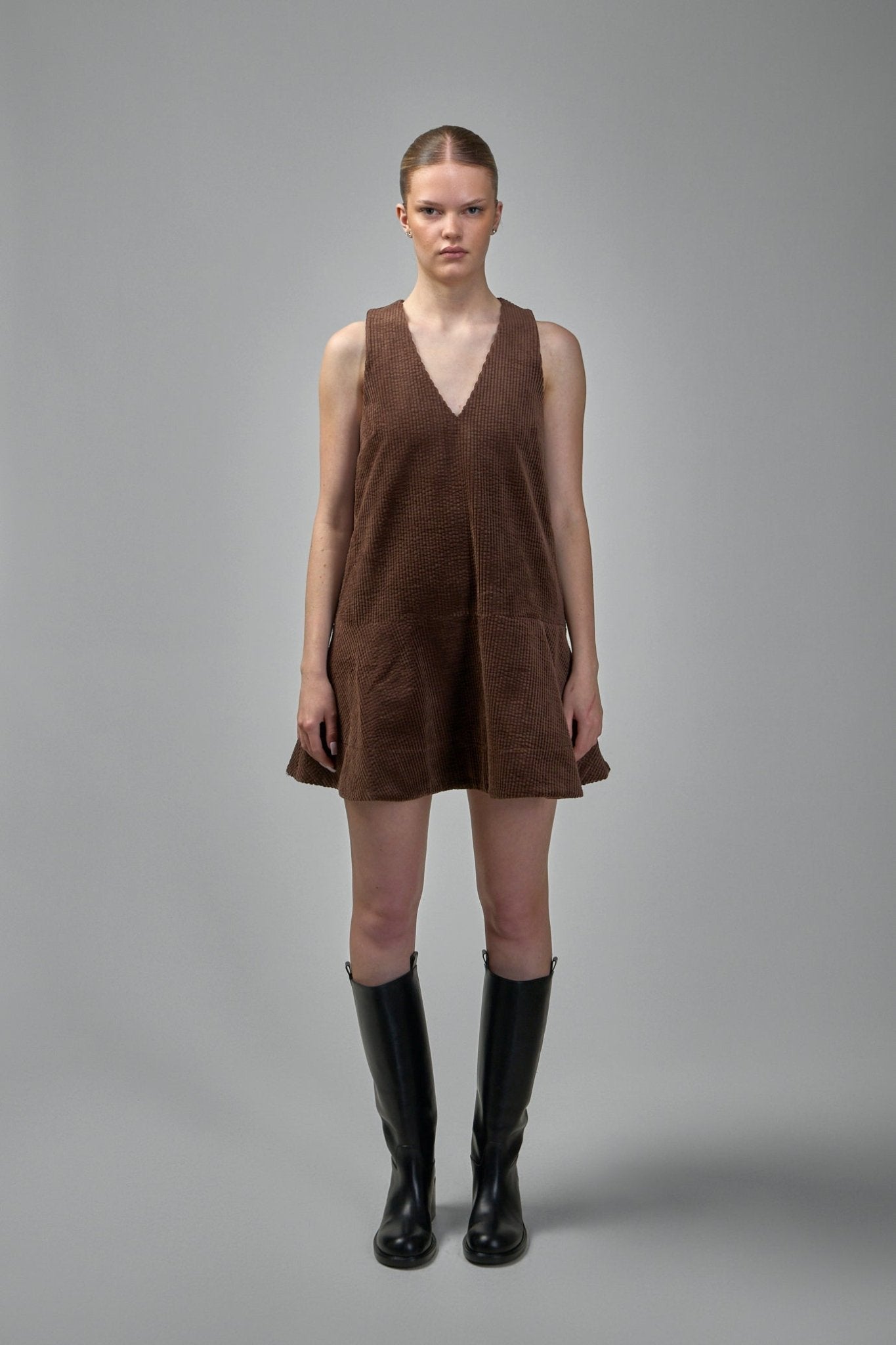 Ganni - Seersucker Corduroy V - neck Mini Dress - LABELS