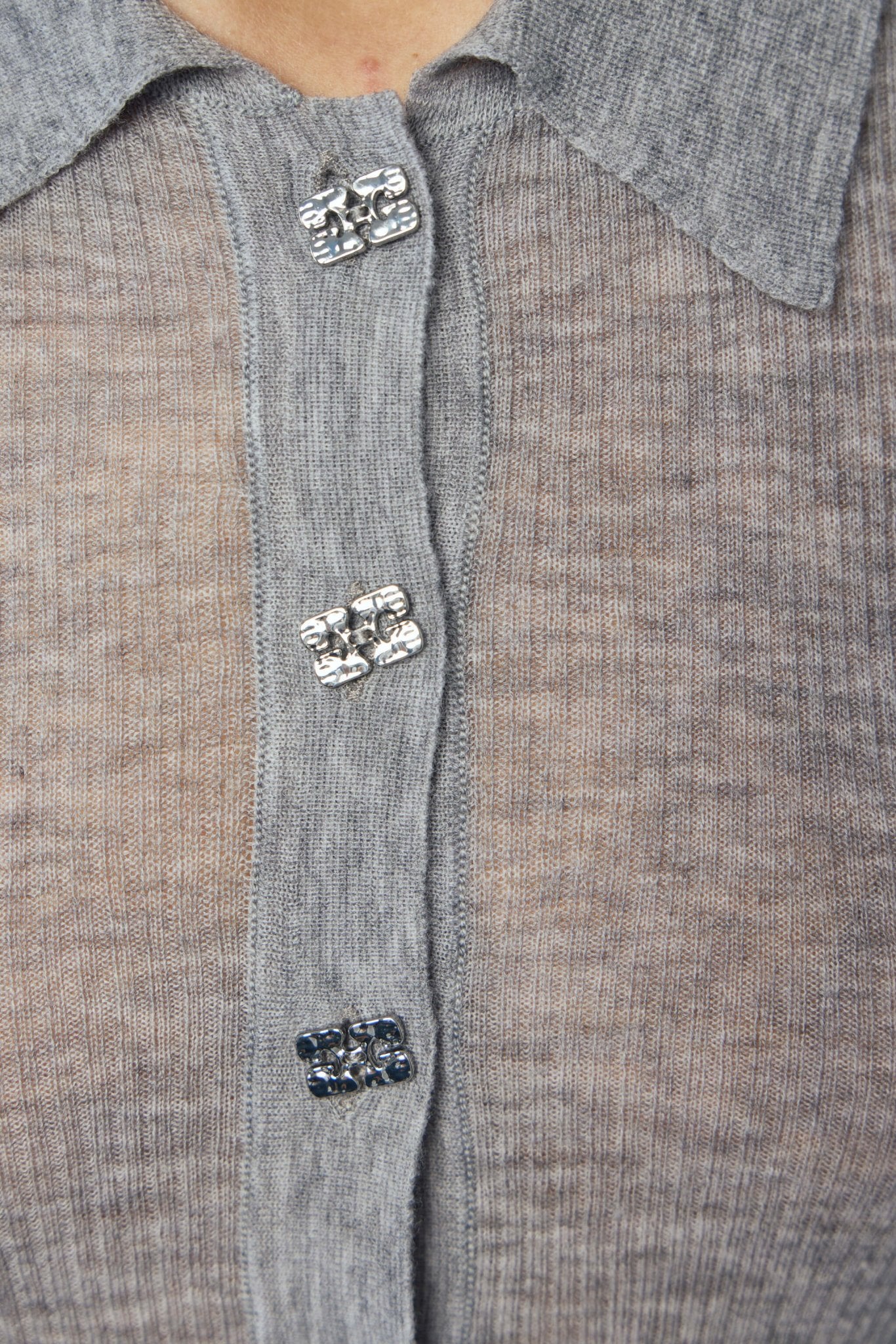Ganni - Sheer Wool Ribbed Polo - LABELS