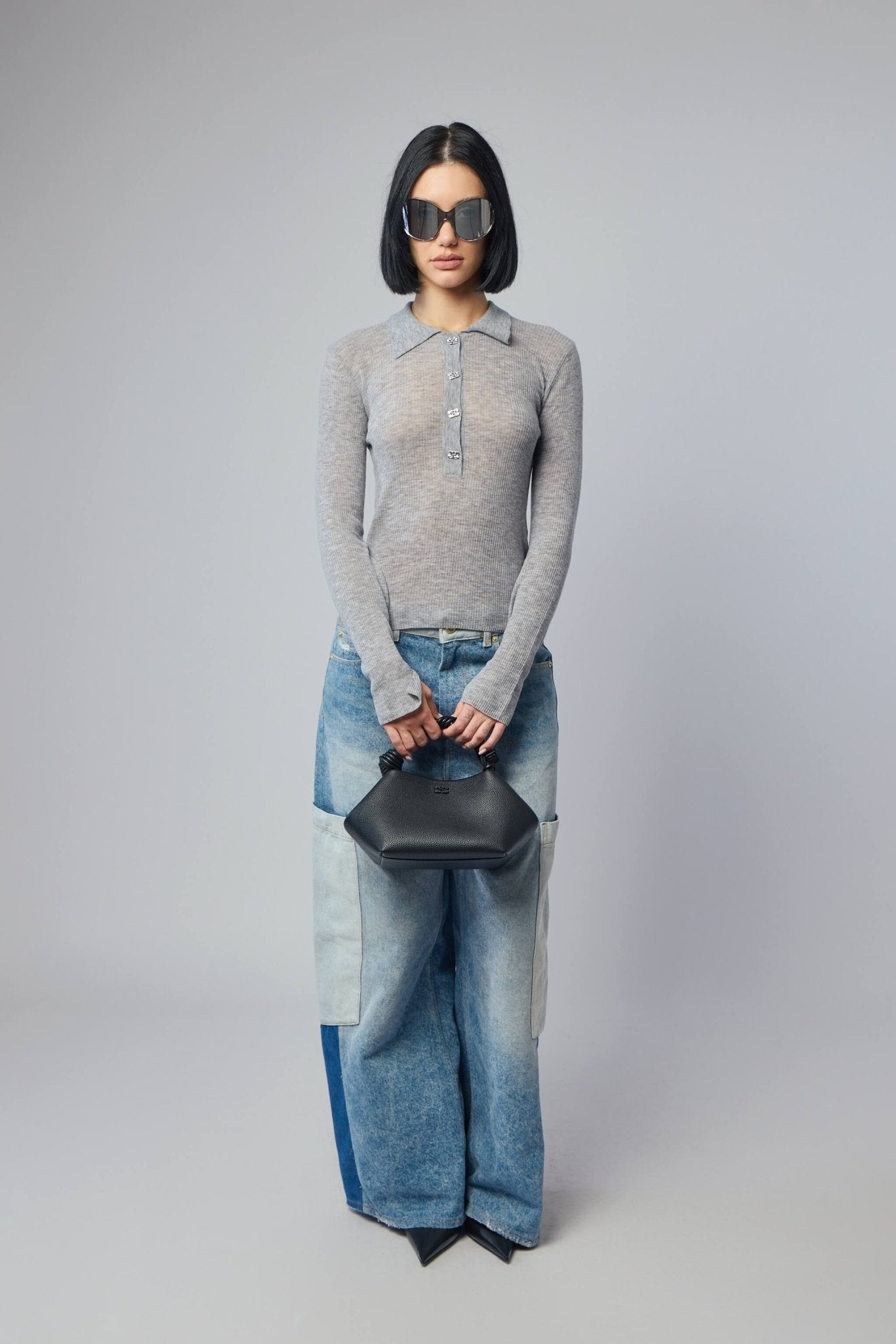 Ganni - Sheer Wool Ribbed Polo - LABELS