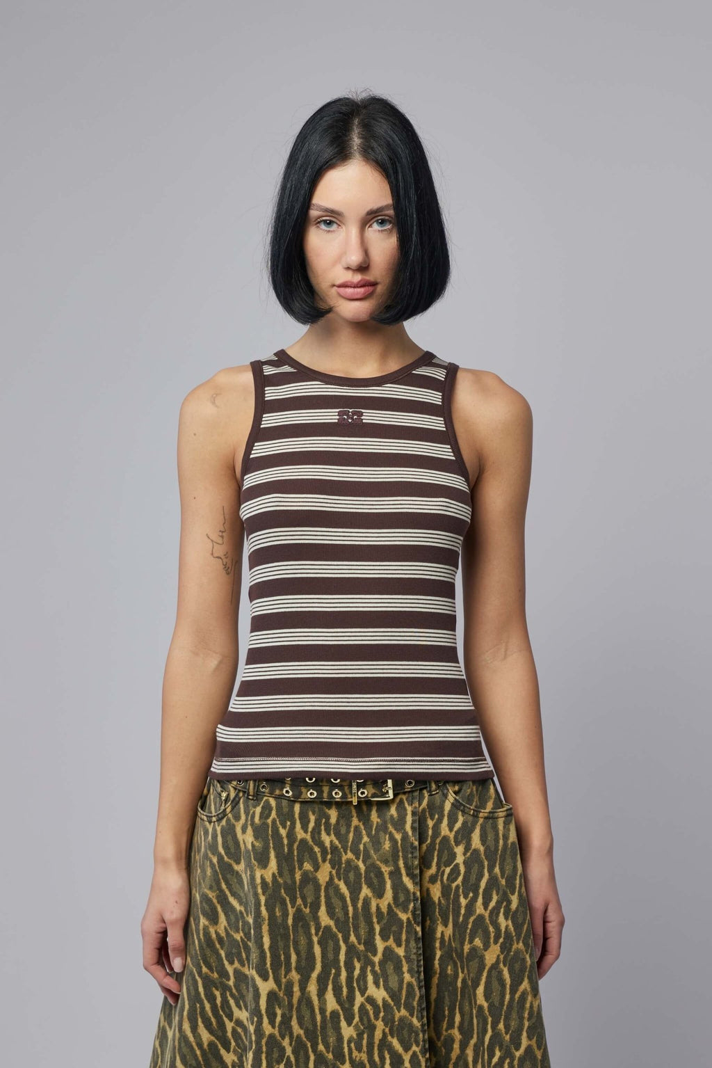 Ganni - Soft Cotton Rib Tank Top Stripe - LABELS