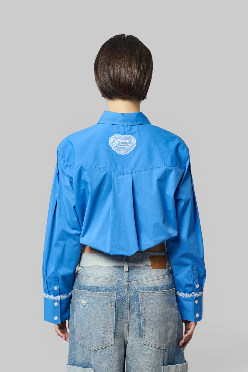 Ganni - Stretch Cotton Cropped Bowling Shirt - LABELS