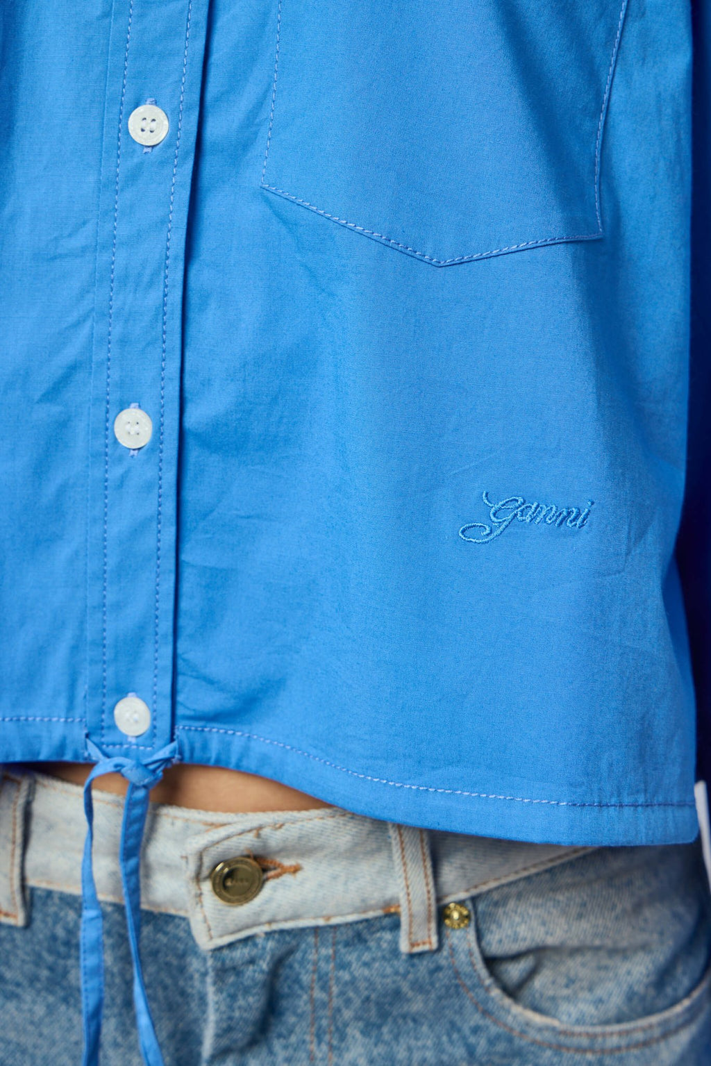 Ganni - Stretch Cotton Cropped Bowling Shirt - LABELS