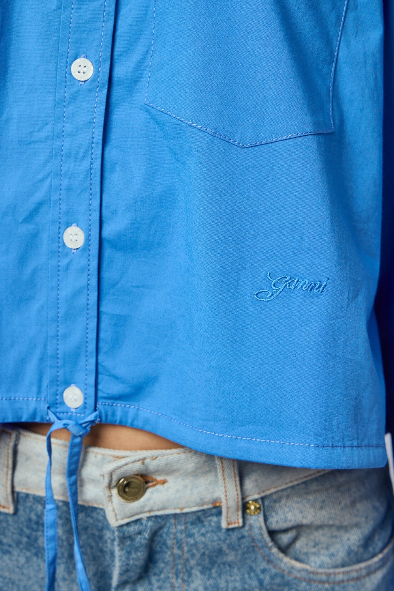Ganni - Stretch Cotton Cropped Bowling Shirt - LABELS