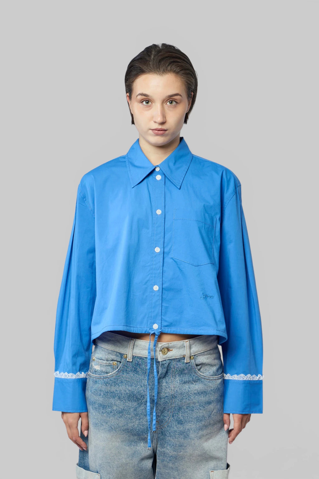 Ganni - Stretch Cotton Cropped Bowling Shirt - LABELS
