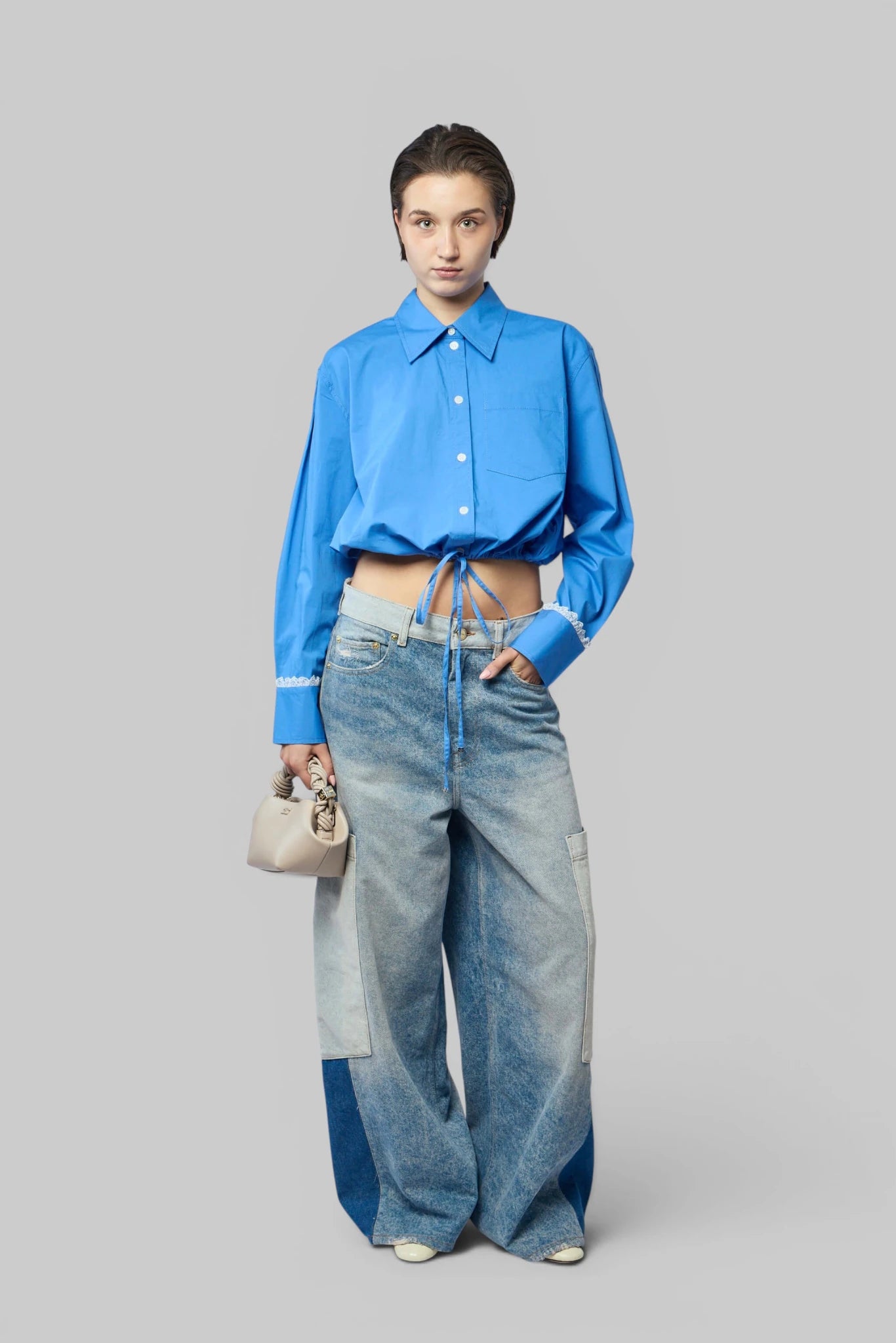 Ganni - Stretch Cotton Cropped Bowling Shirt - LABELS