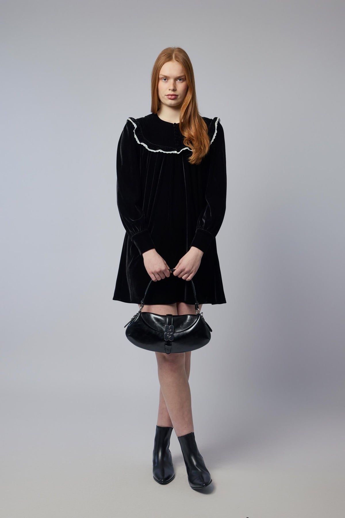 Ganni - Stretch Velvet Jersey Collar Mini Dress - LABELS