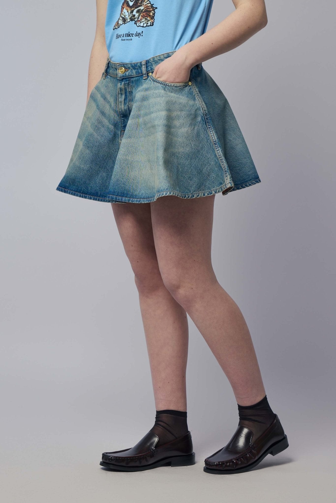 Ganni - Tint Rigid Denim Mini Skirt - LABELS