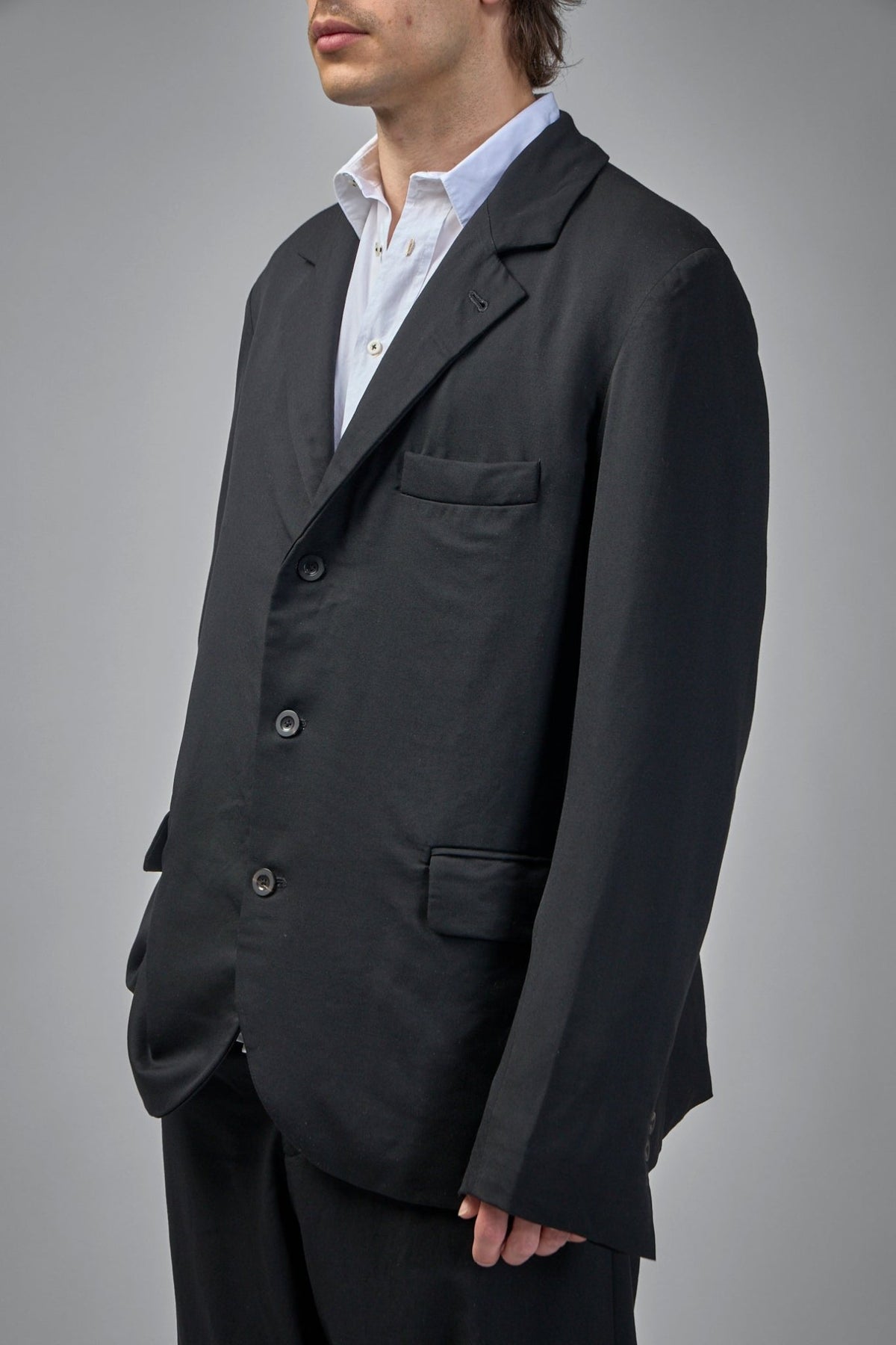 Full view of Geoffrey B. Small relaxed fit linen blazer in natural tone