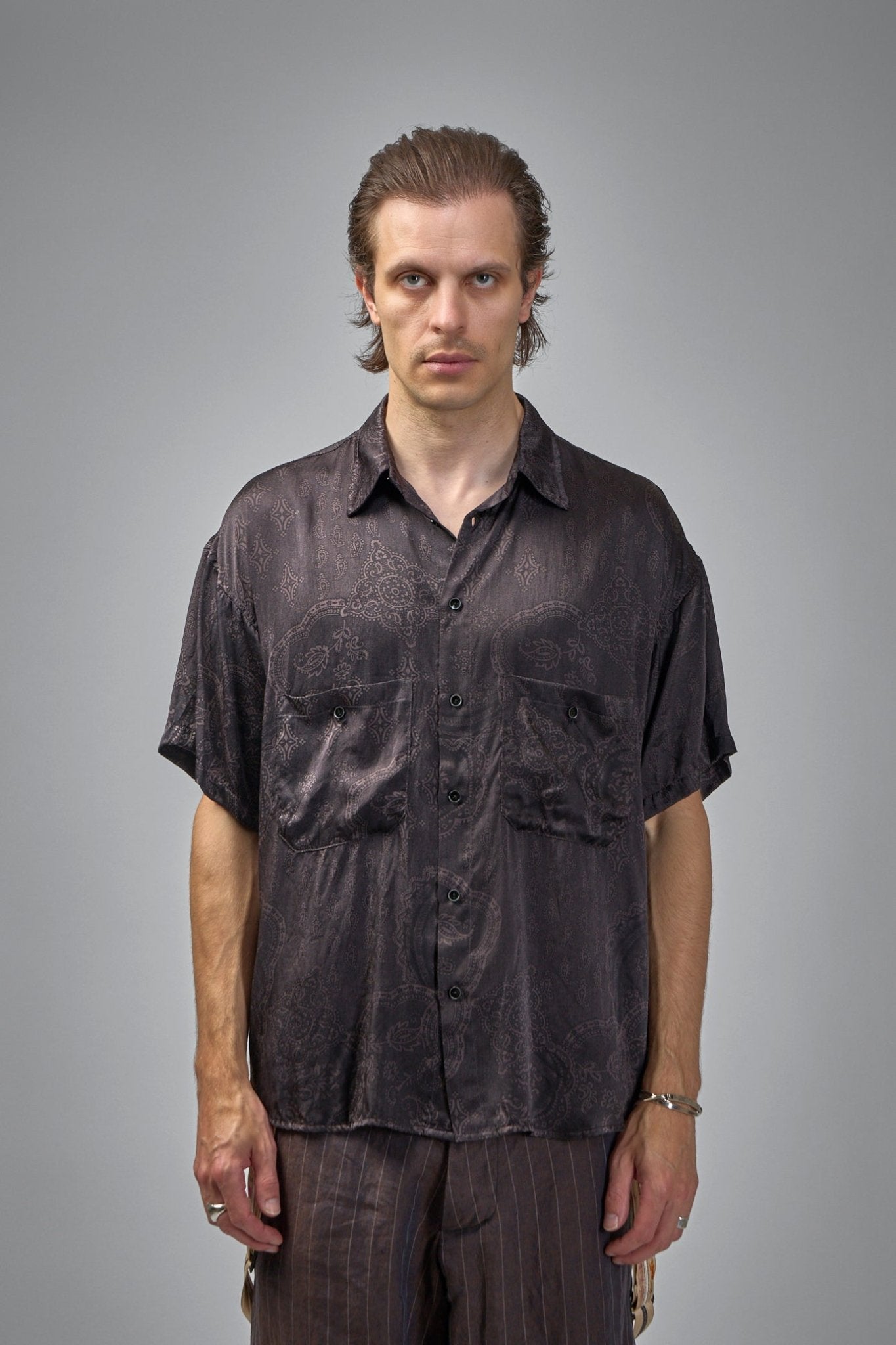 Geoffrey B. Small - Assymetric Swing Back Exaggerated Volume Short Sleeve Workshirt Hand Dyed - LABELS