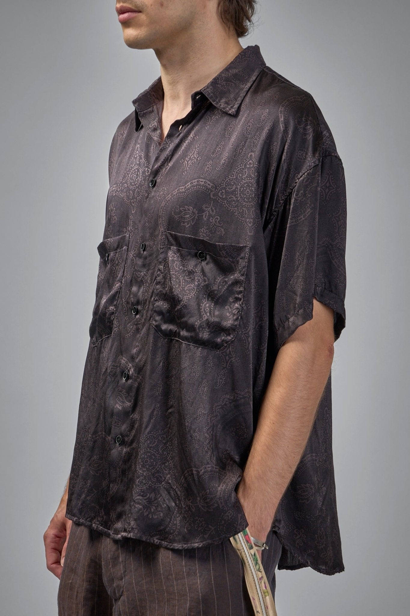 Geoffrey B. Small - Assymetric Swing Back Exaggerated Volume Short Sleeve Workshirt Hand Dyed - LABELS