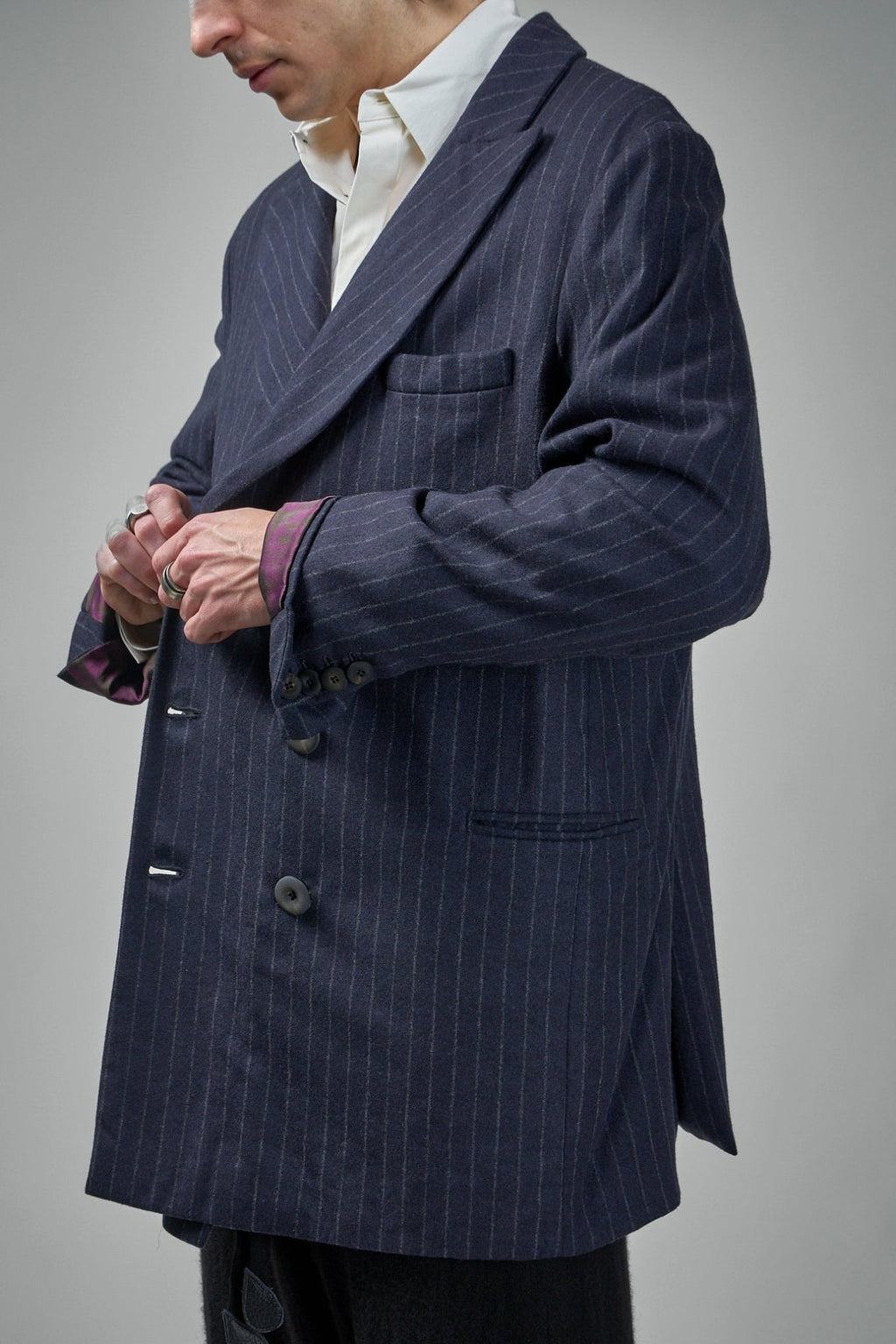 Geoffrey B. Small - Elongated Double - Breasted, 6 Buttons, Double Vent Tailored Jacket - LABELS