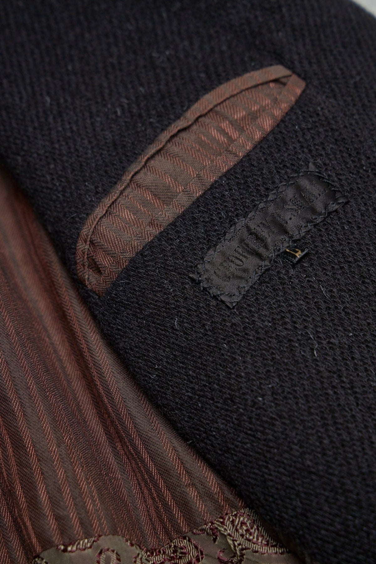 Detail shot of Fontana real horn buttons and monk's twill fabric texture, view 8