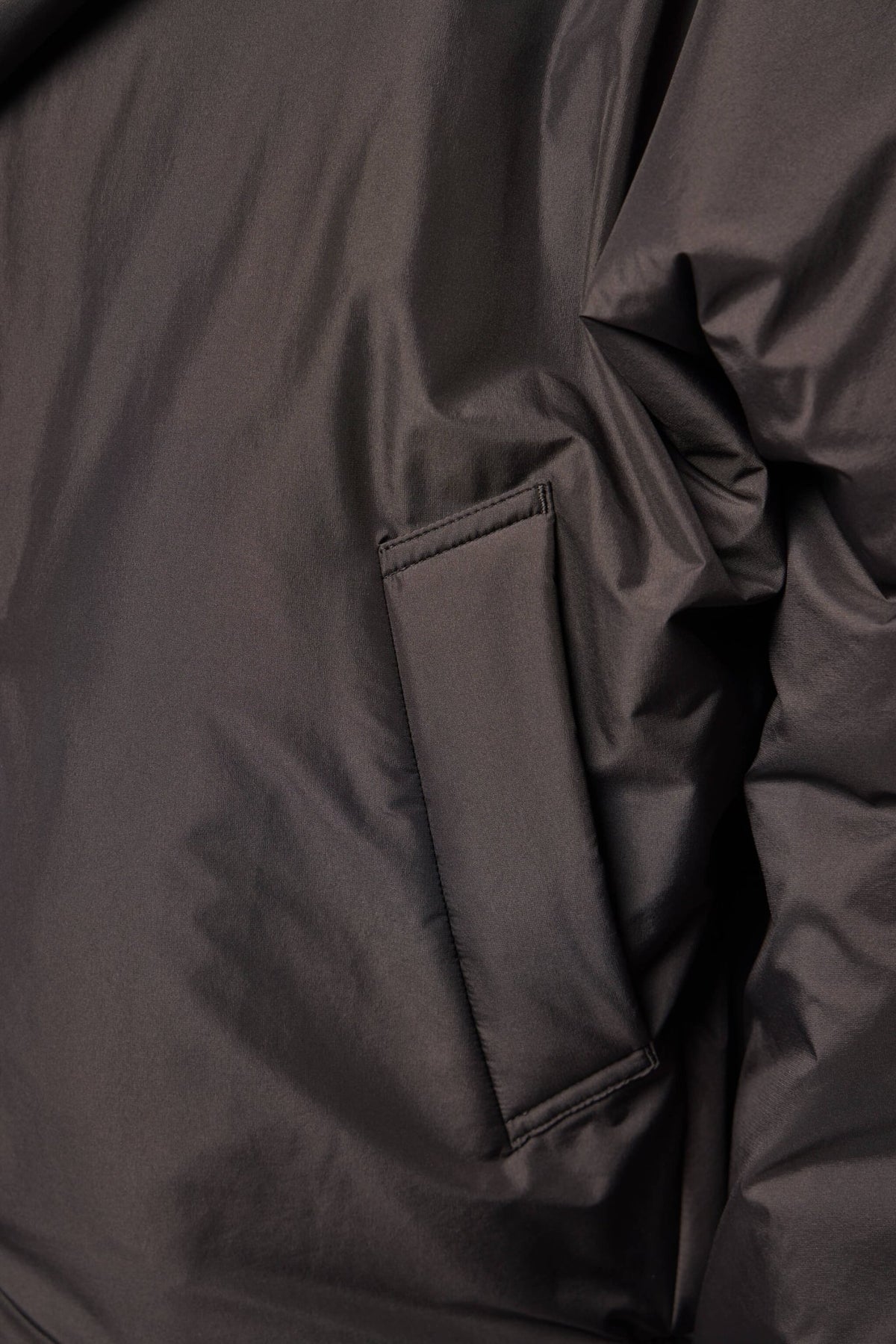 Full length view of polyester duvet coat with contemporary silhouette
