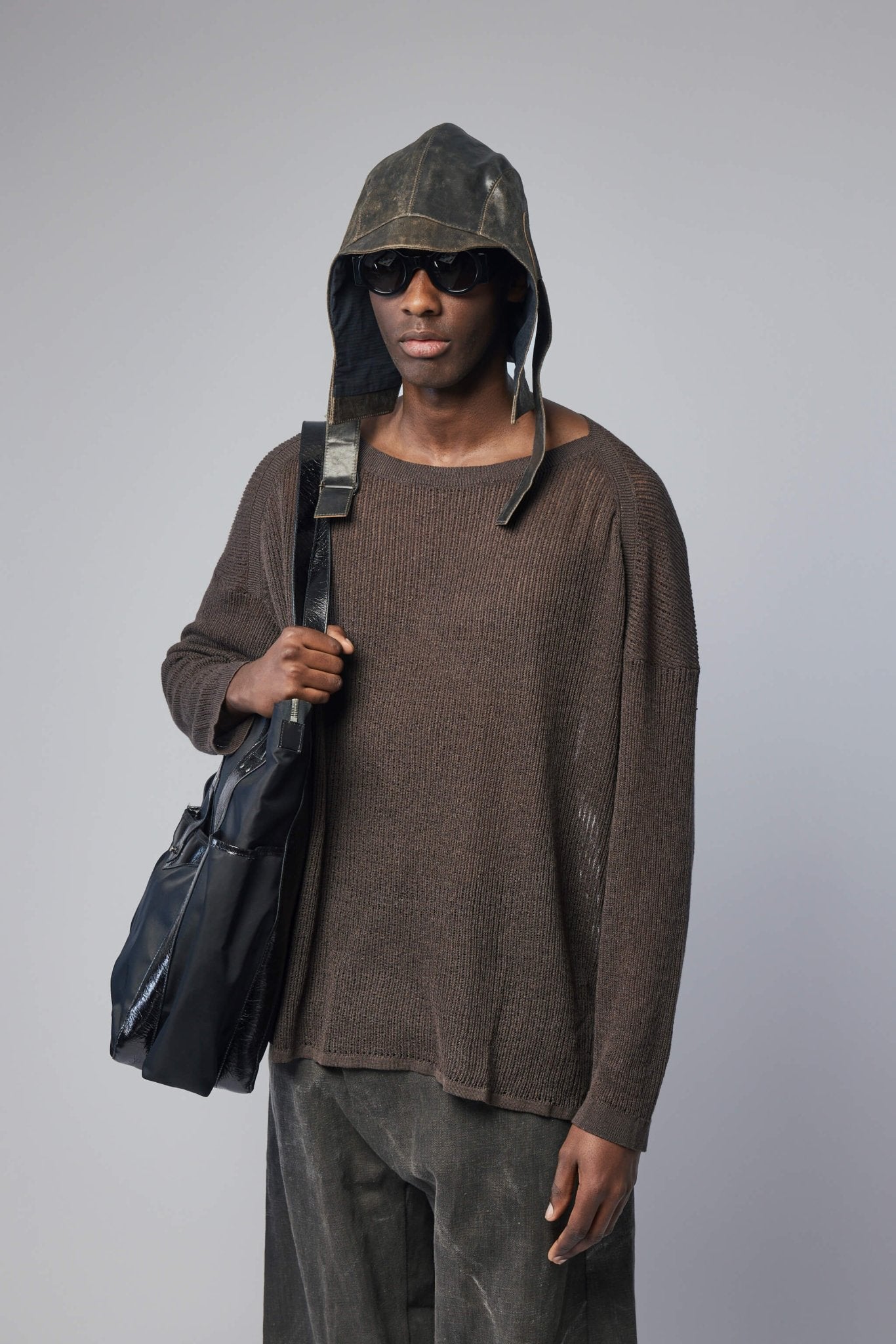 AMERI☆UNDRESSED SHIRT LAYERED KNIT Wavy Knit Sweater Brown – Nude Project