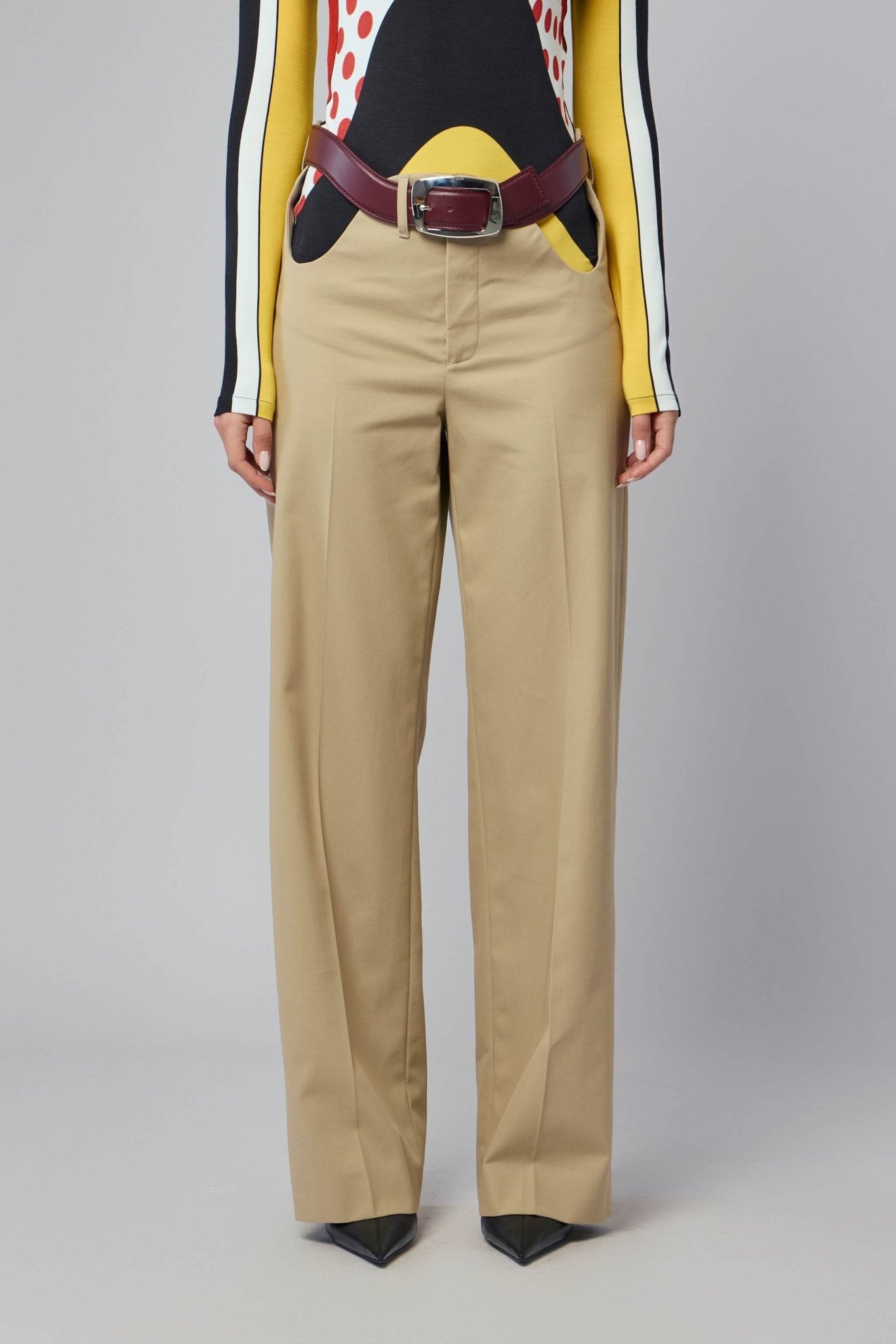Jean Paul Gaultier - Chino Trousers With Open Front Curves And Belt - LABELS