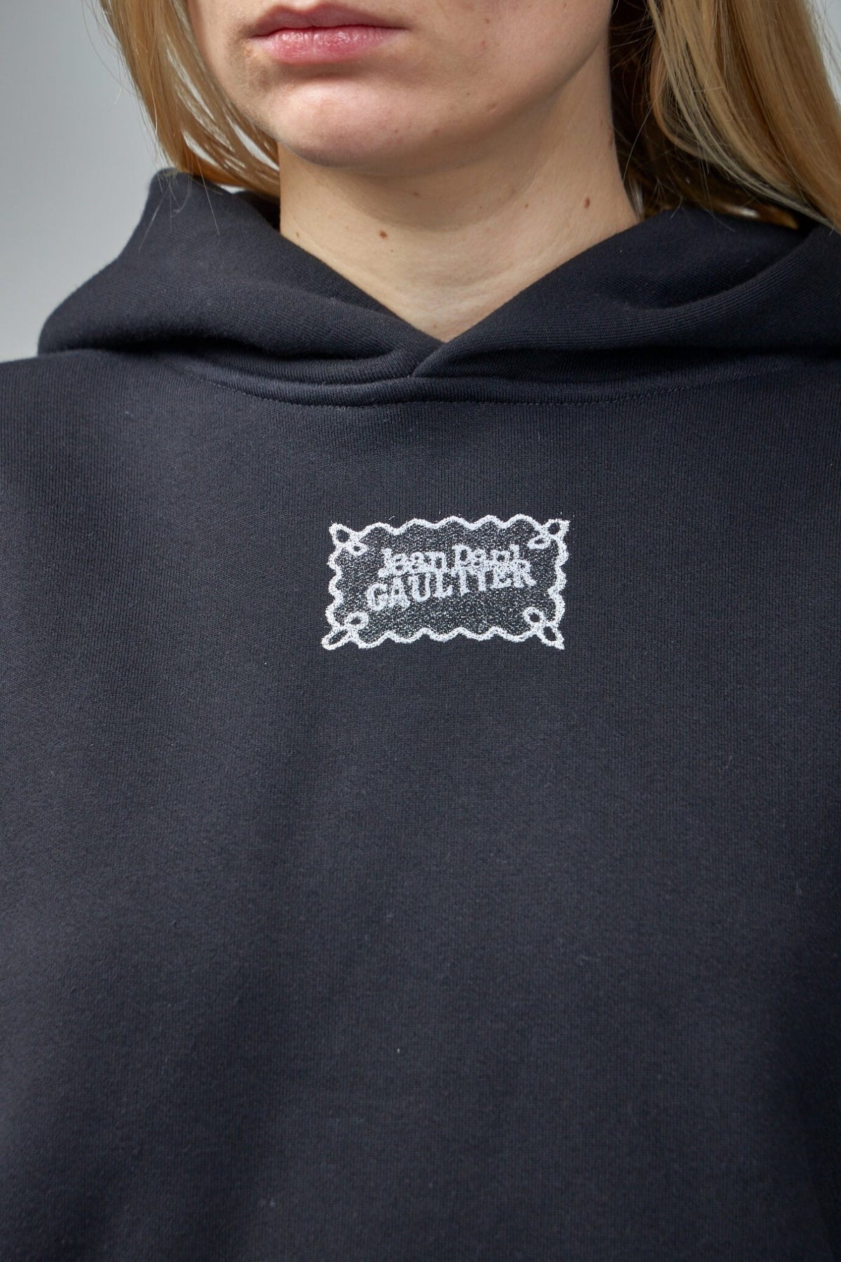 Back view of Jean Paul Gaultier oversized hoodie showing premium cotton construction
