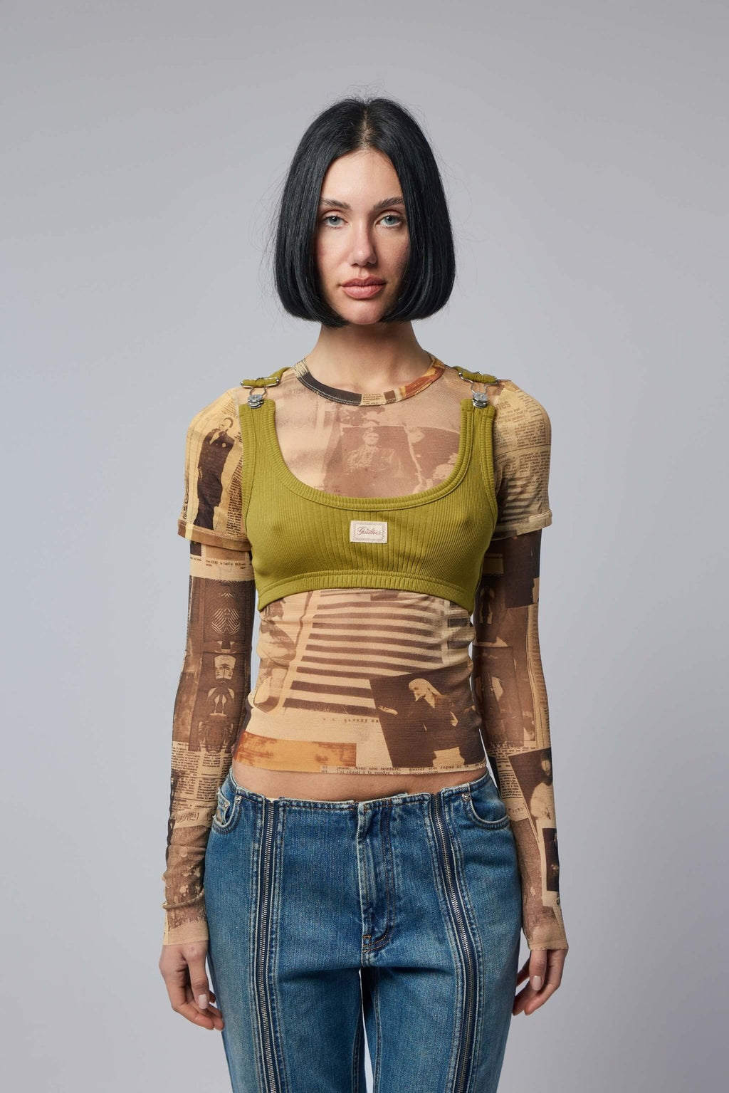 Jean Paul Gaultier - Cotton Ribbed Bra With "gaultier" Patch And Overall Buckles - LABELS