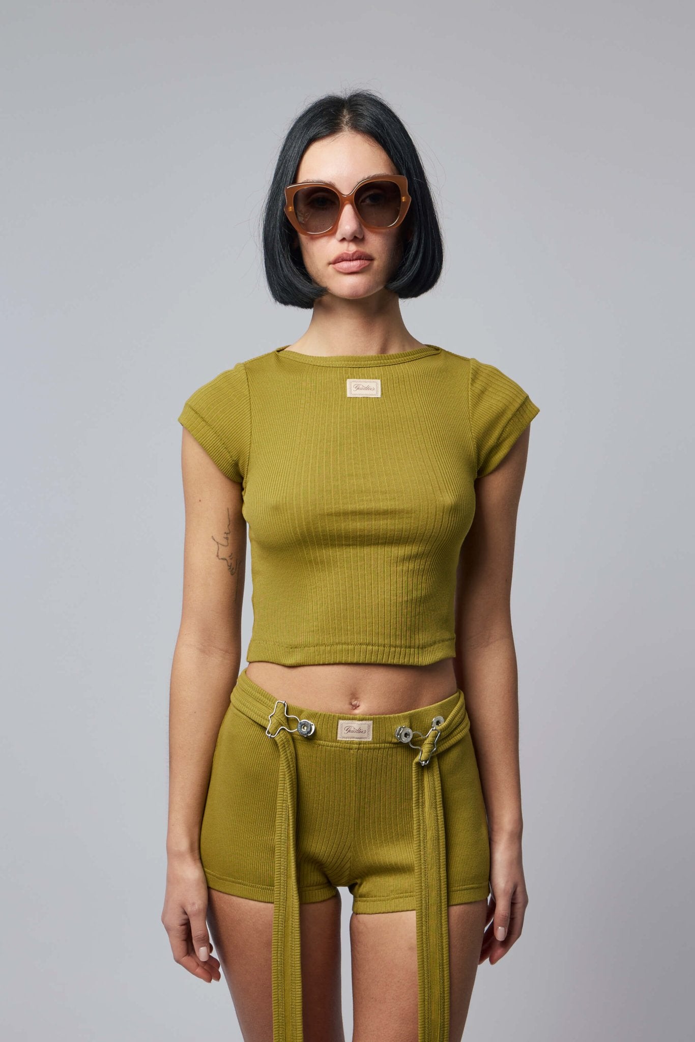 Jean Paul Gaultier - Cotton Ribbed Cropped Baby Tee With "gaultier" Patch - LABELS