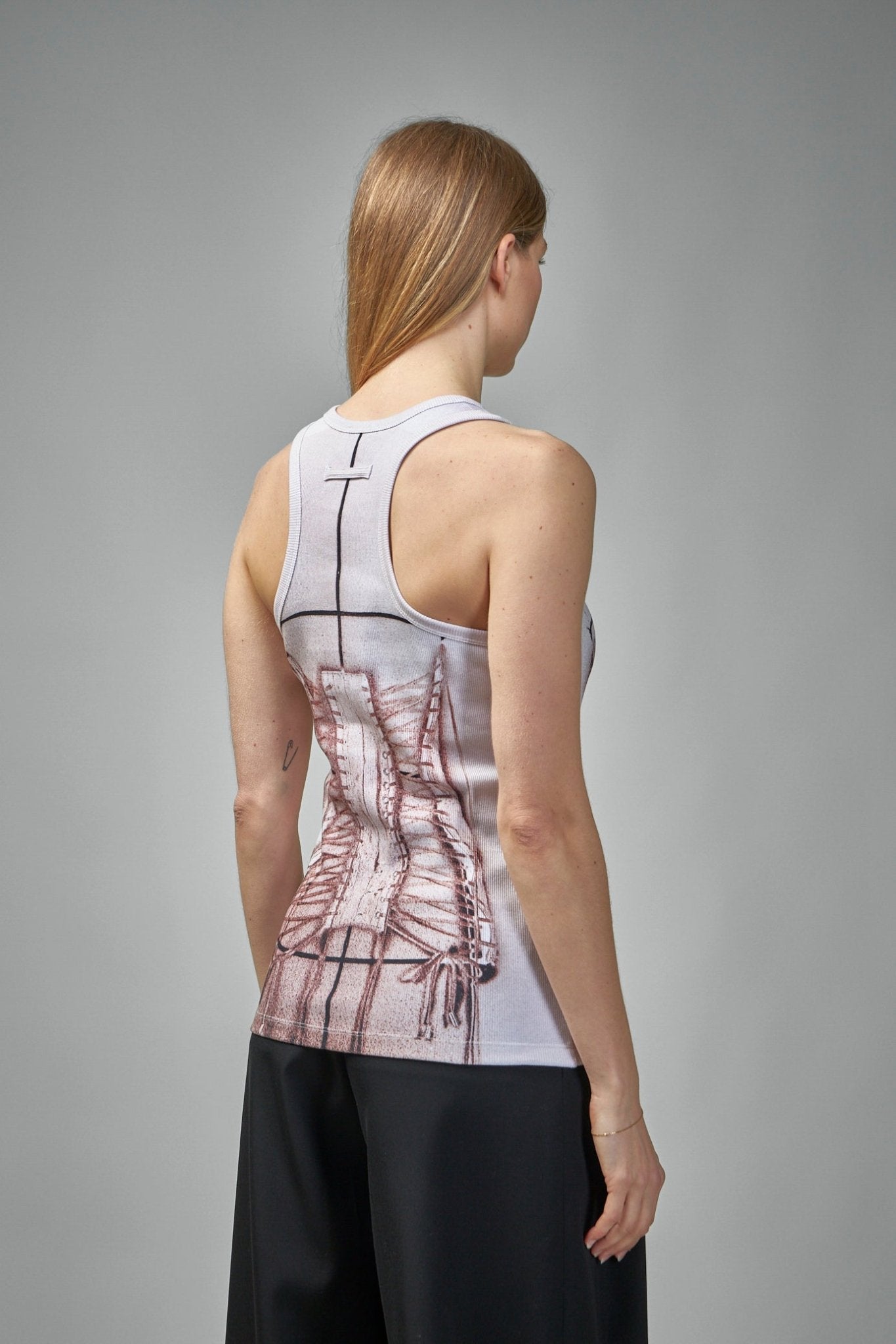 Jean Paul Gaultier - Cotton Ribbed Tank Top Printed ''Trompe L'Ceil Corset'' - LABELS
