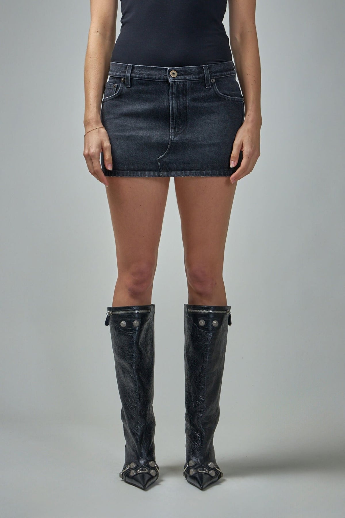 Jean Paul Gaultier - Denim Mini Skirt with Leather Pocket - LABELS