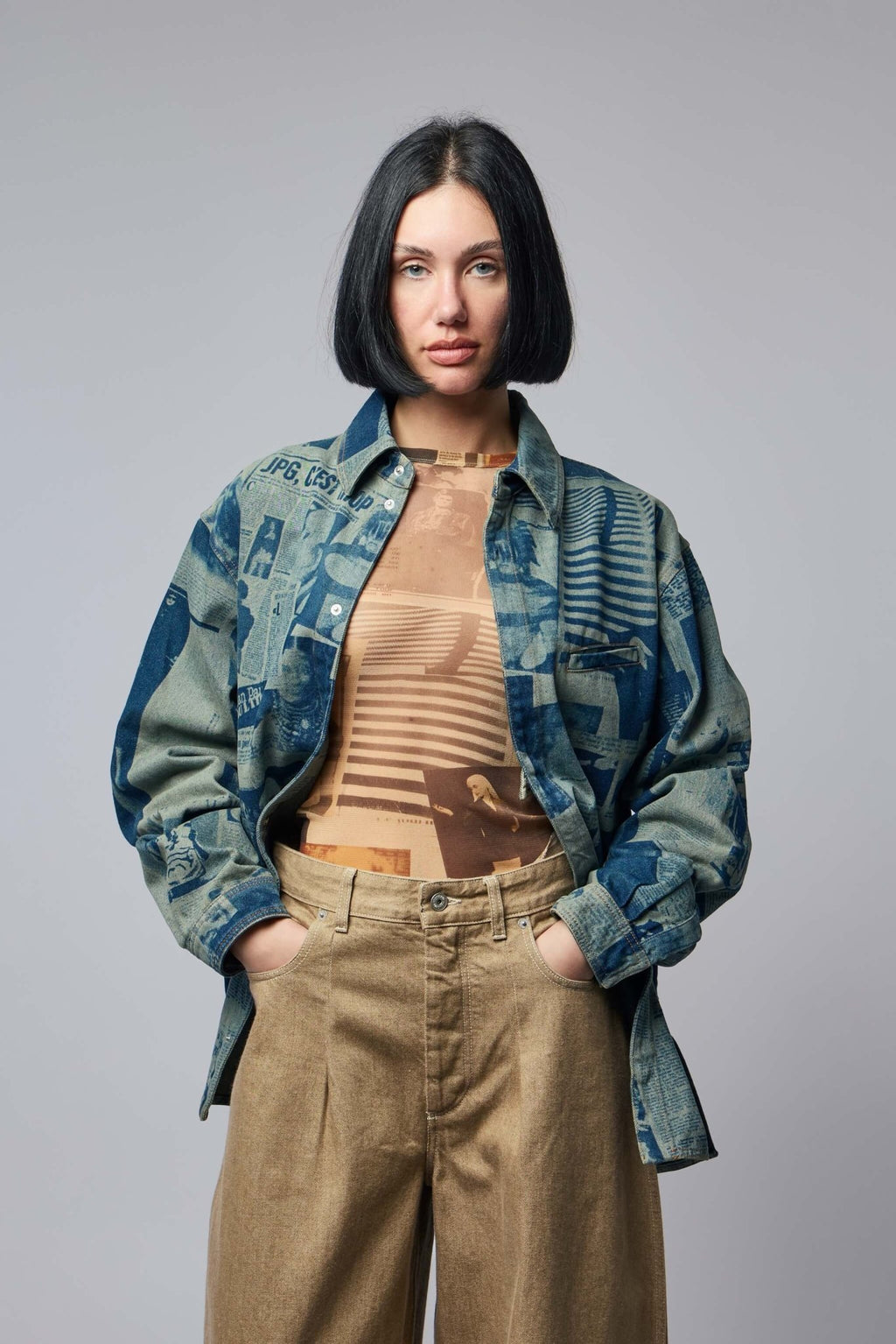 Jean Paul Gaultier - Denim Shirt With Newspaper Print - LABELS