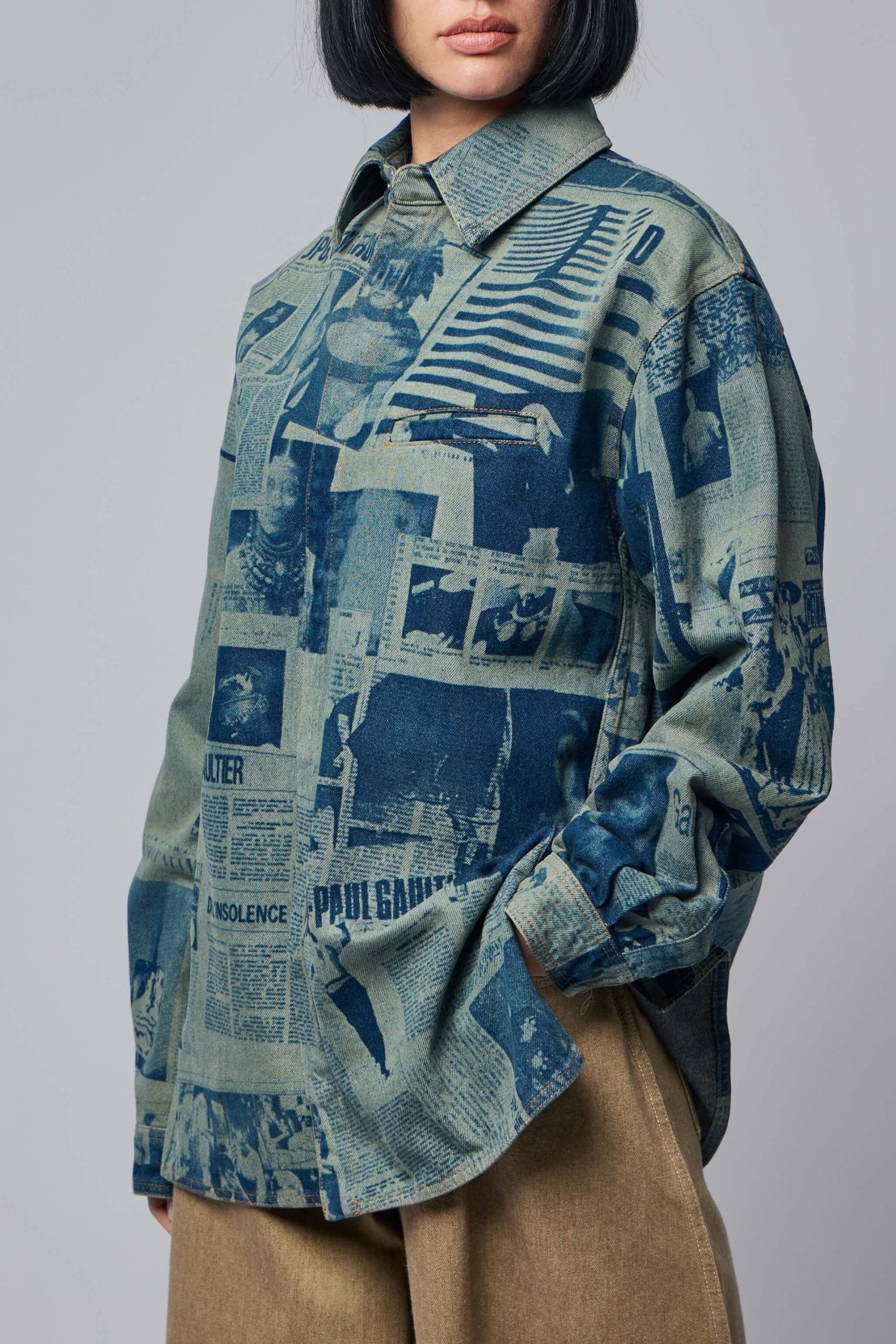 Jean Paul Gaultier - Denim Shirt With Newspaper Print - LABELS