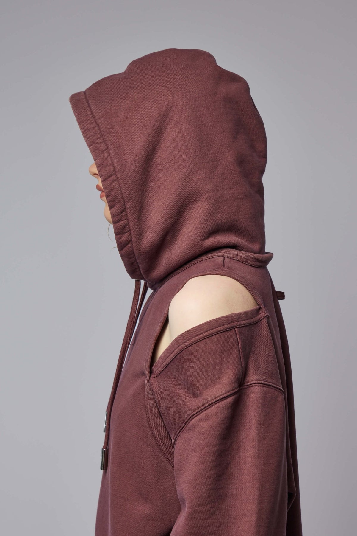 Back view showing ribbed trim and adjustable drawstrings
