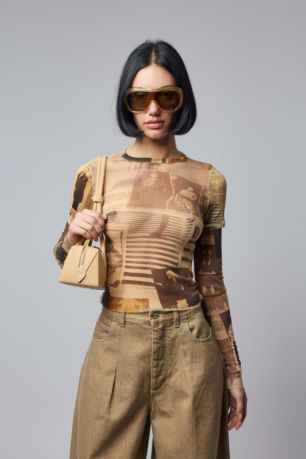 Jean Paul Gaultier - Mesh Double Sleeves Baby Tee Printed "journal" - LABELS