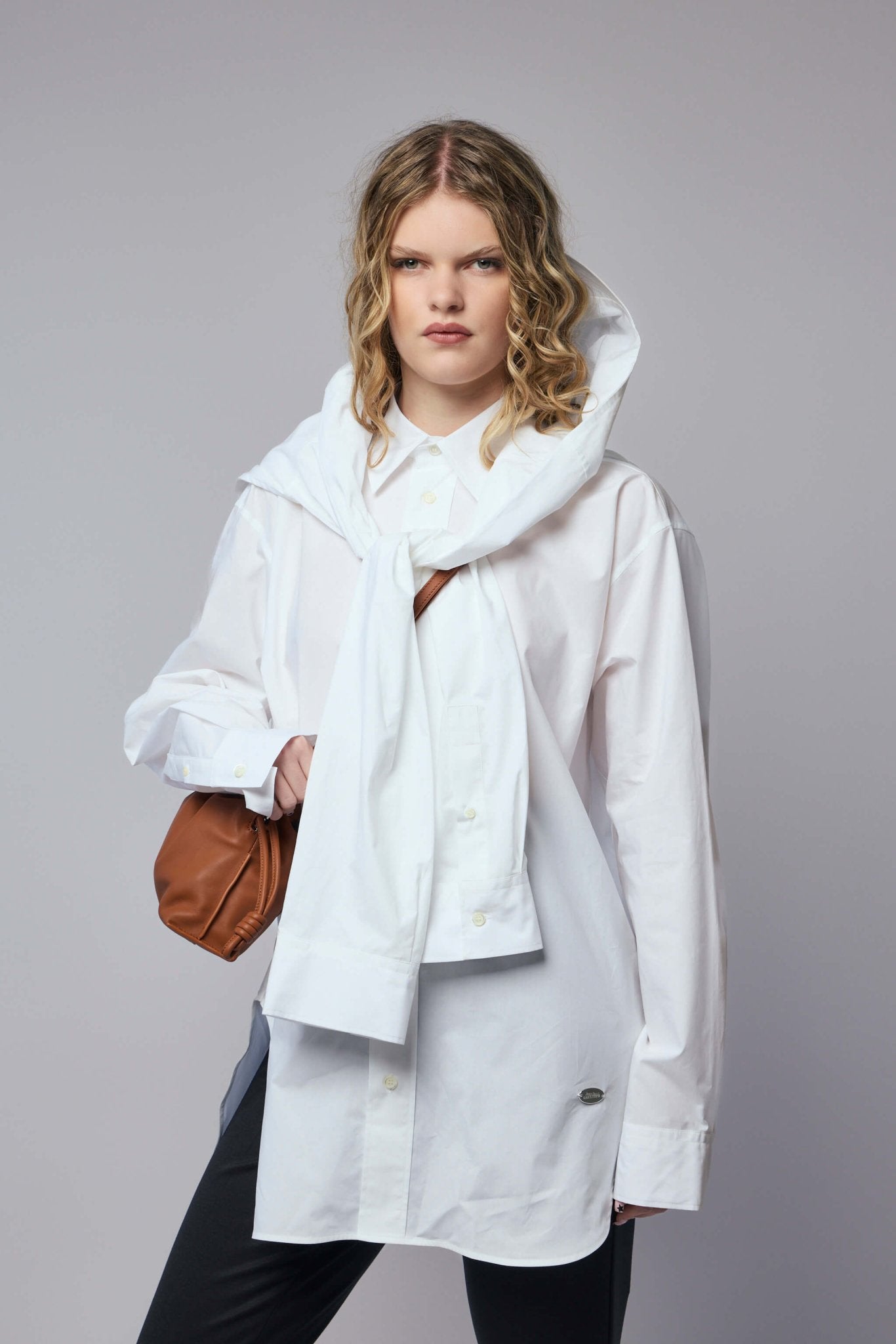 Jean Paul Gaultier - Oversize Shirt with Hood Sleeve Scarf Detail - LABELS