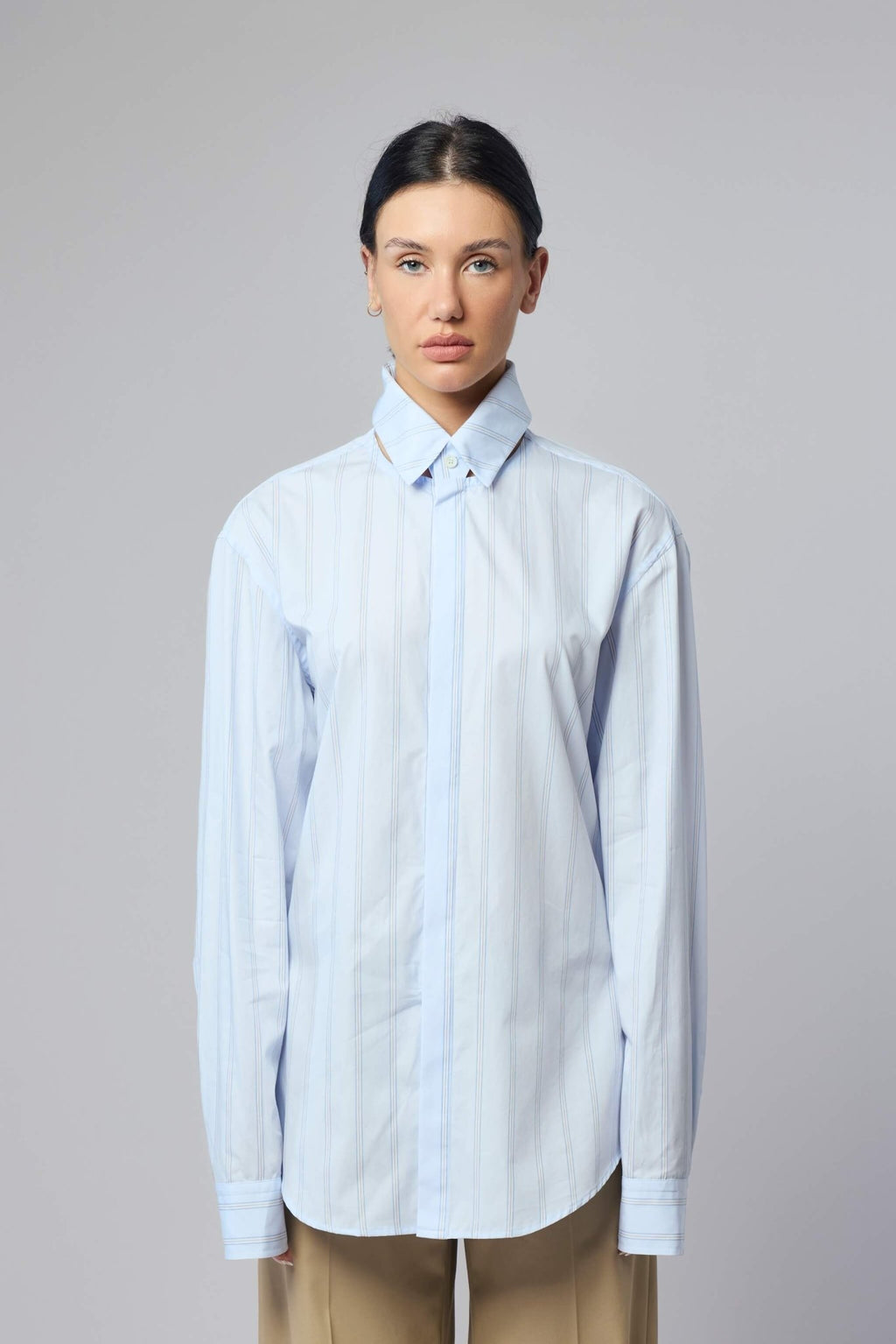 Jean Paul Gaultier - Pinstriped Floating Collar Shirt - LABELS