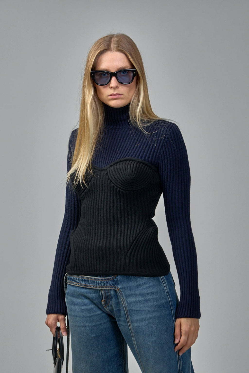Jean Paul Gaultier - Stretch Merino Wool Ribbed High Neck Sweater - LABELS