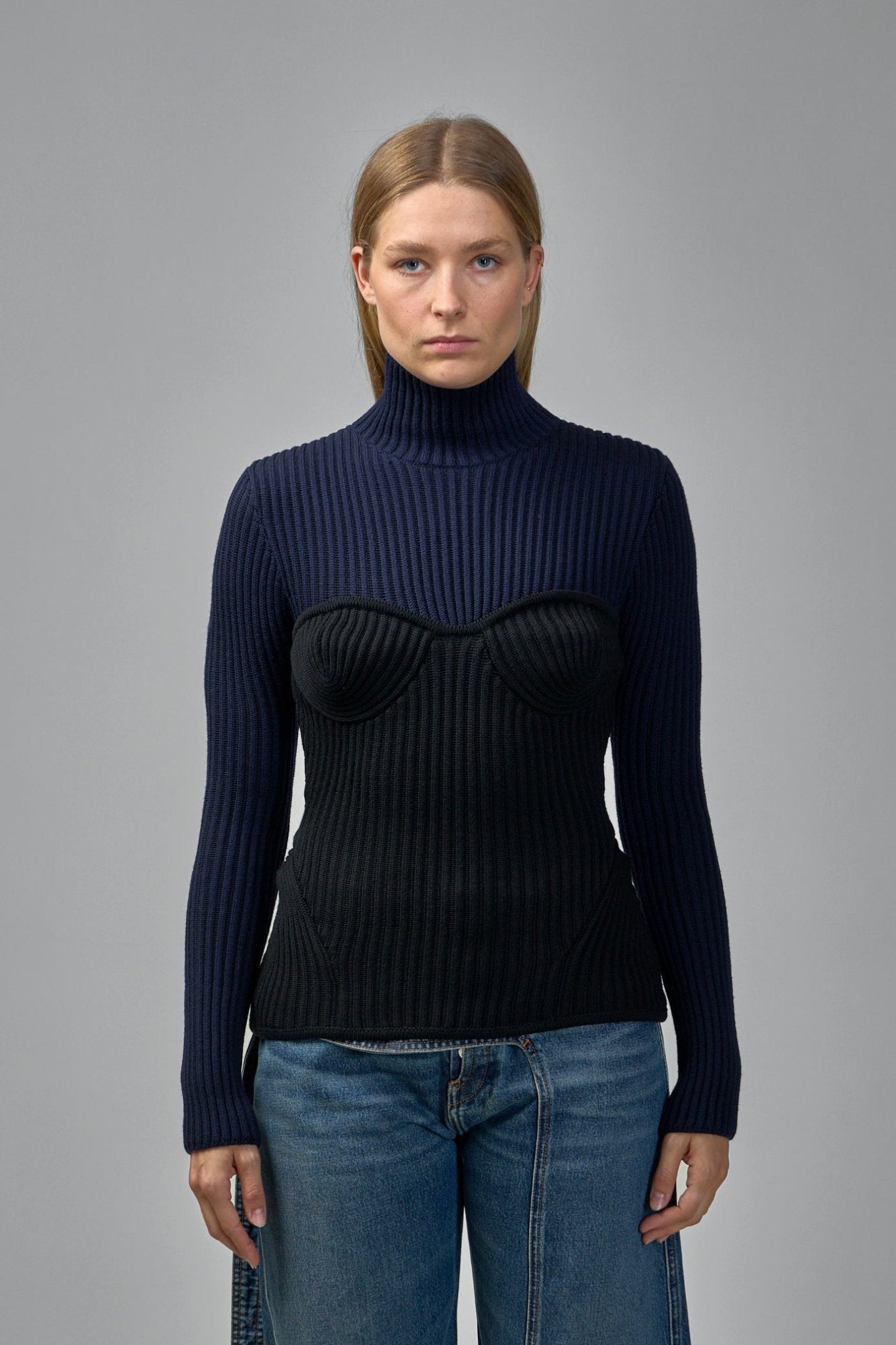 Jean Paul Gaultier - Stretch Merino Wool Ribbed High Neck Sweater - LABELS