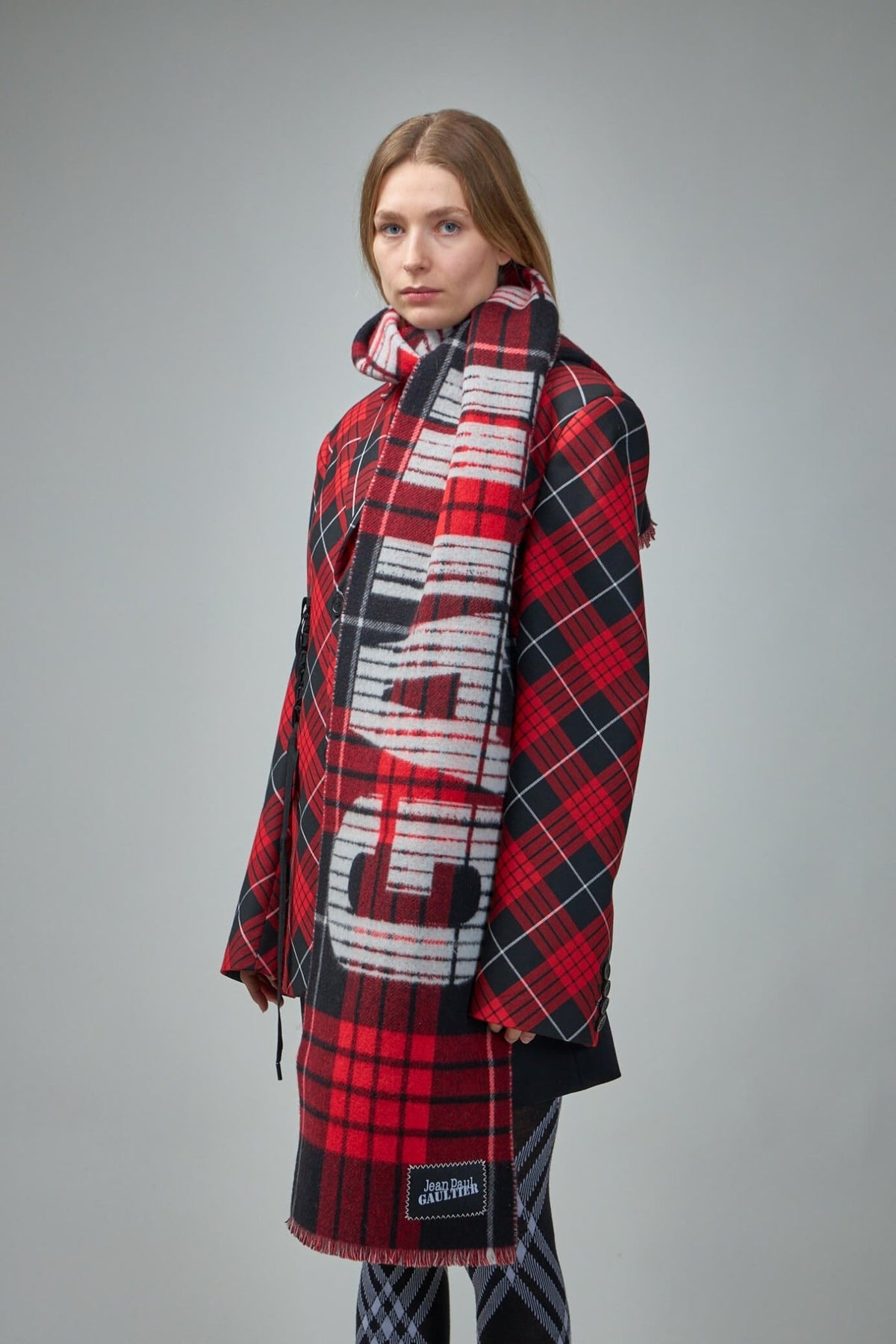 Jean Paul Gaultier - Tartan Wool Scarf with ''Gaultier '' Logo - LABELS