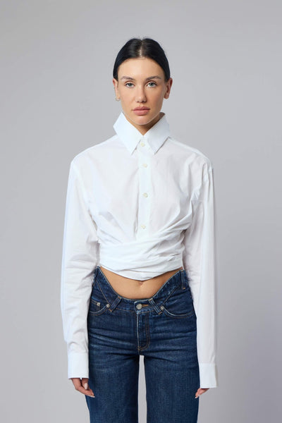 Wrapped Fly Away Collar Cropped Shirt