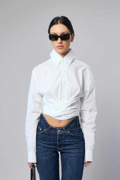 Wrapped Fly Away Collar Cropped Shirt