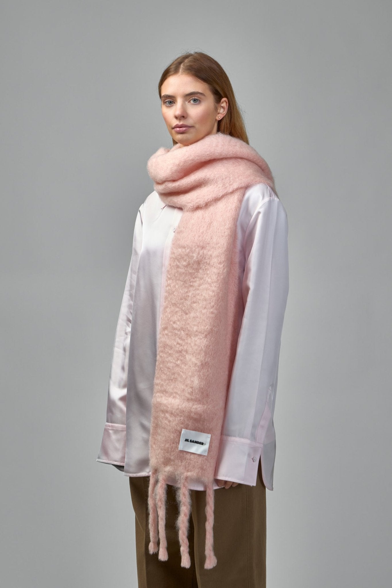 JIL SANDER ストール Jil Sander Knitwear Logo Patch Fringe Scarf – LABELS