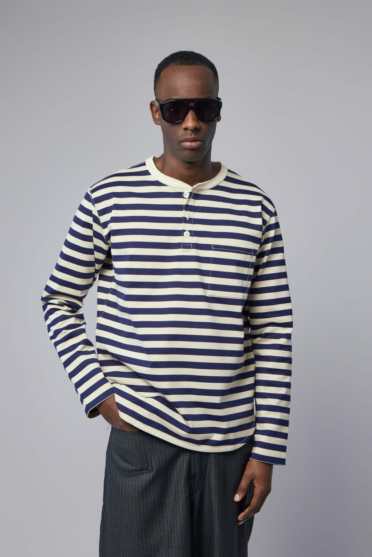 Junya Watanabe Man Striped Henley Long Sleeve Shirt – LABELS