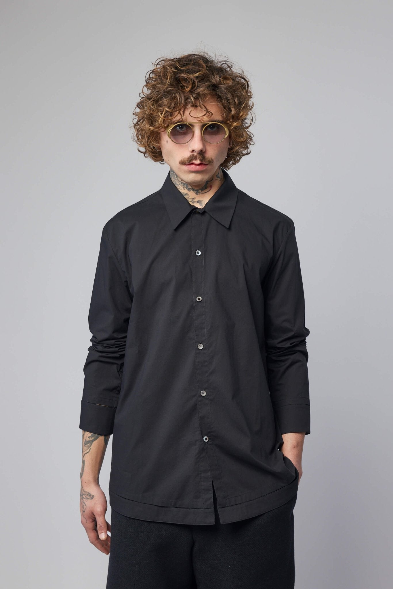 K'ANG - Mens Mid Fit Shirt With Hand - stitched Hem Border - LABELS