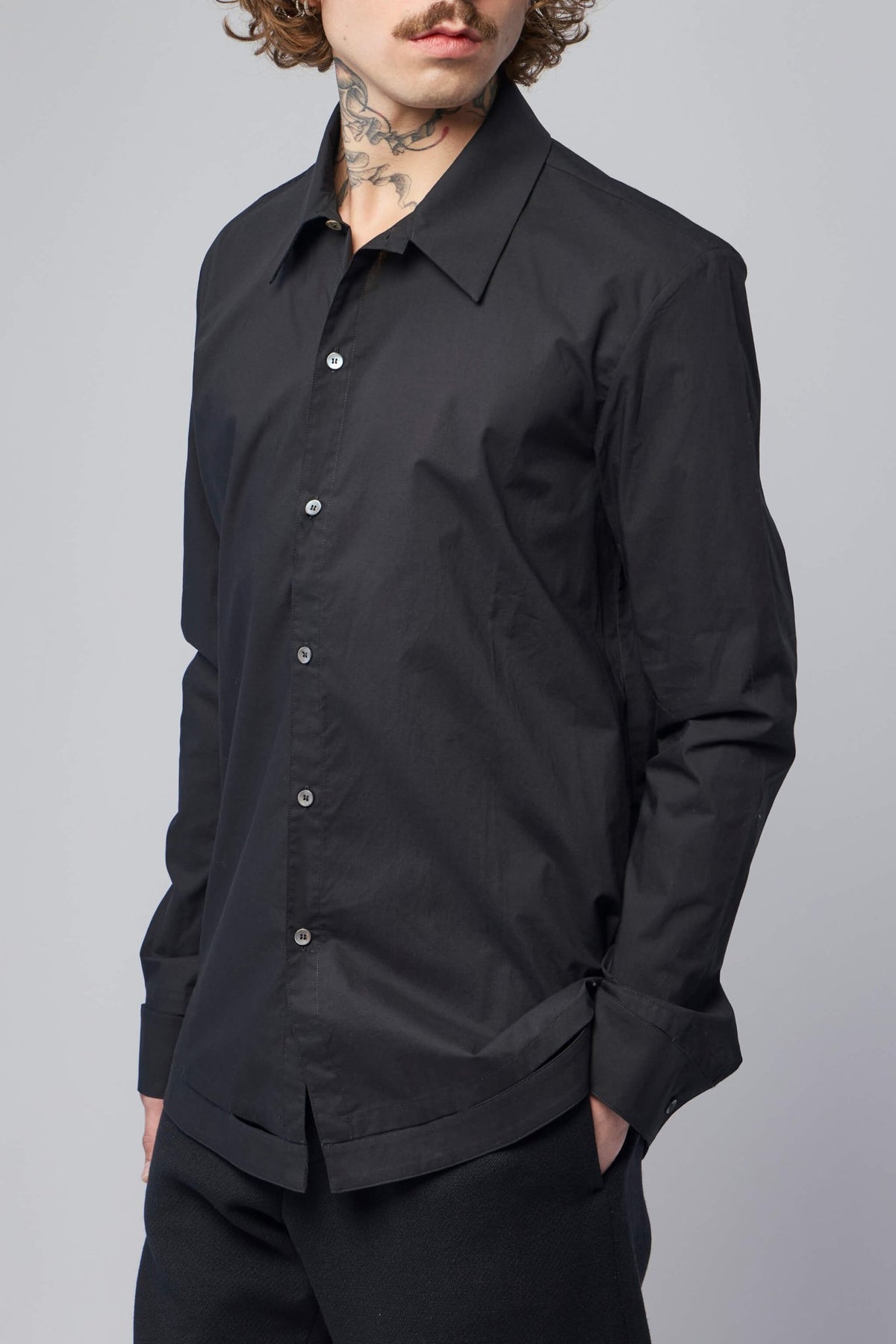 K'ANG - Mens Mid Fit Shirt With Hand - stitched Hem Border - LABELS