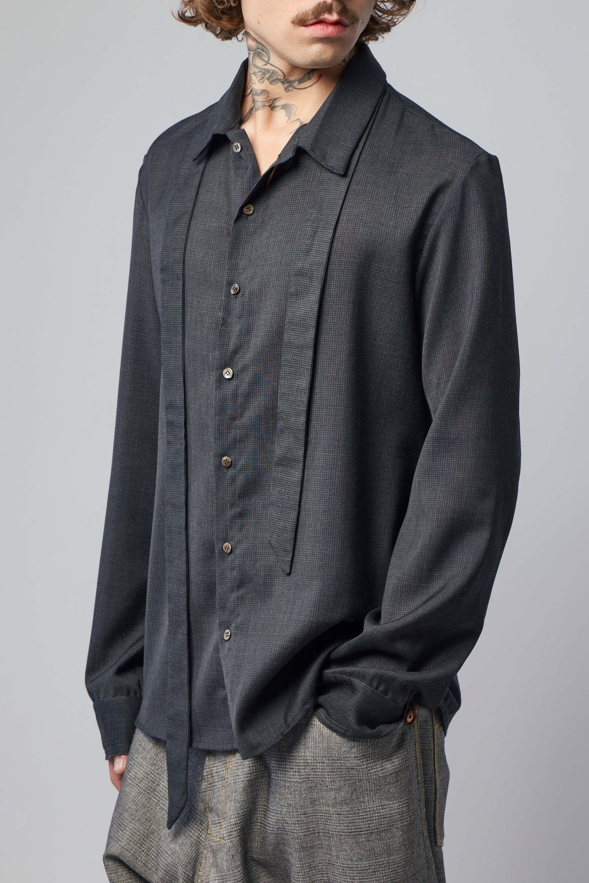 Full view of K'ANG mens midfit shirt styled with coordinating tie