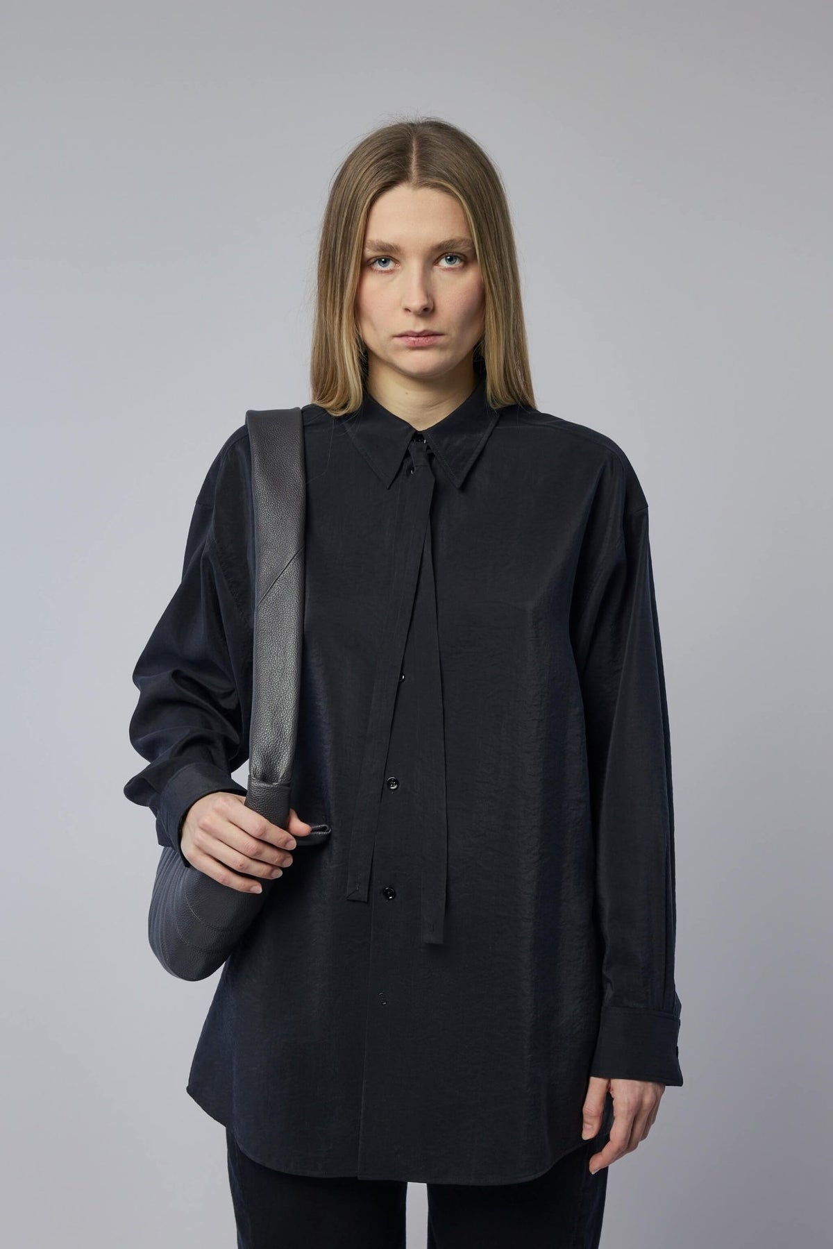 Lemaire Shirts long shirt with tie-neck detail in silk blend fabric
