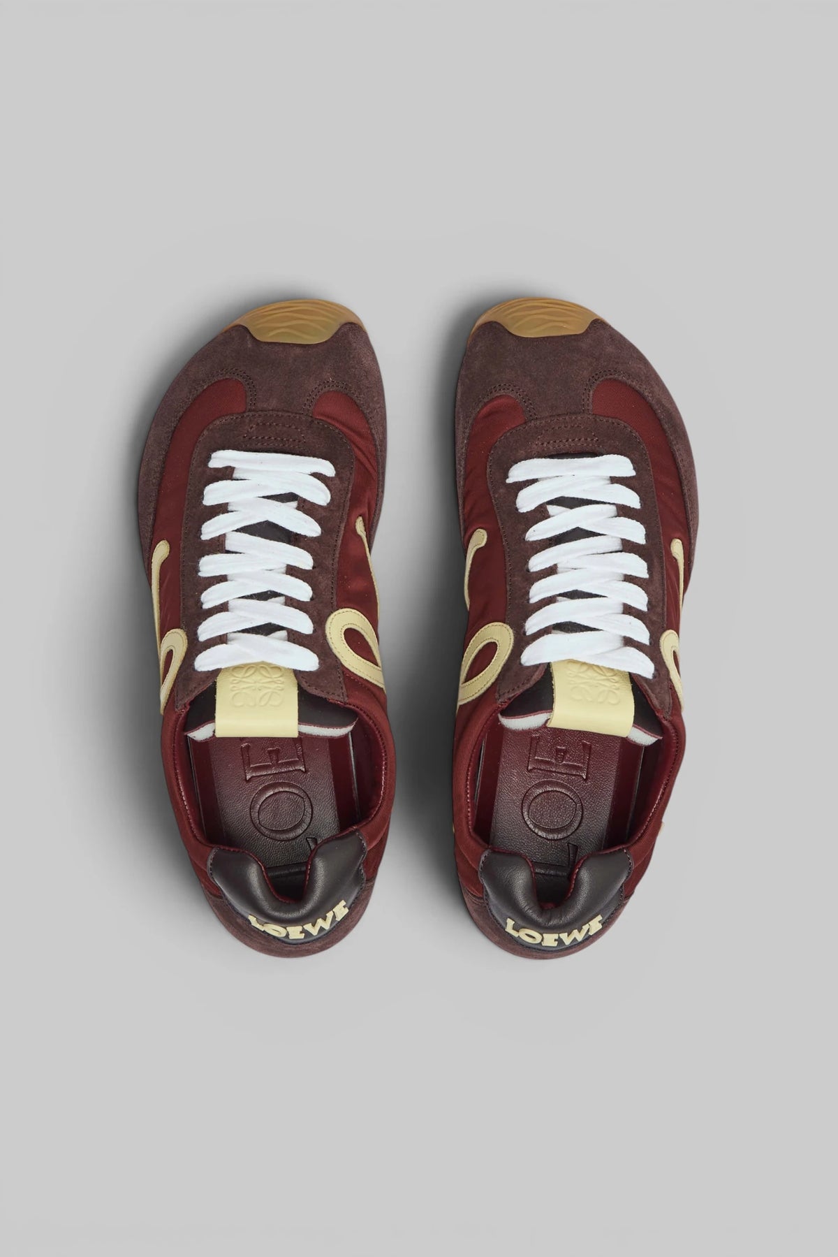 Detail shot of Loewe sneaker construction and leather quality