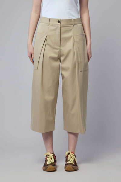 Cropped Trousers in Cotton and Silk