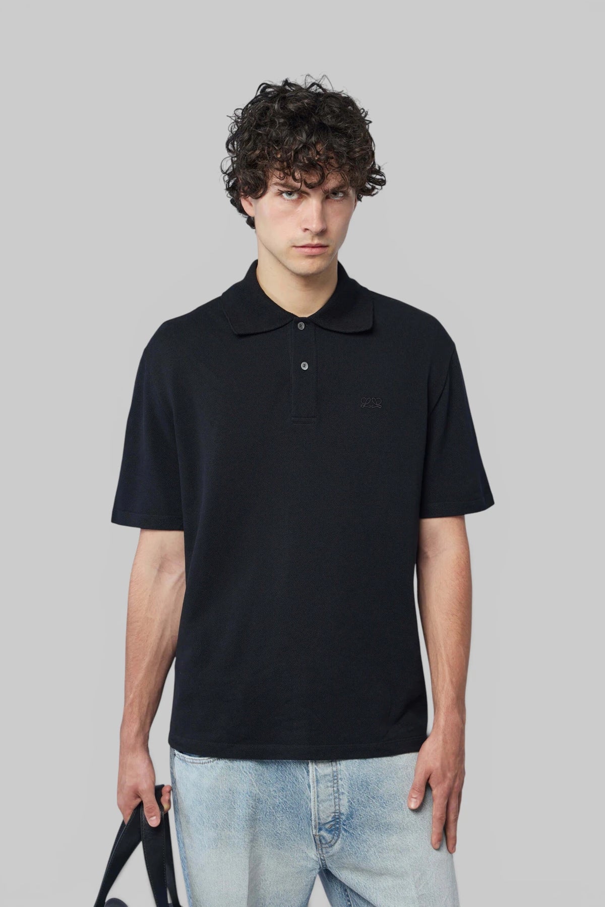Loewe Polo in black cotton with minimalist logo detail
