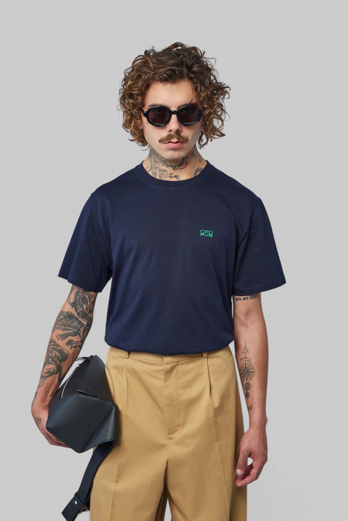 Loewe T-Shirts navy cotton tee with embroidered chest logo
